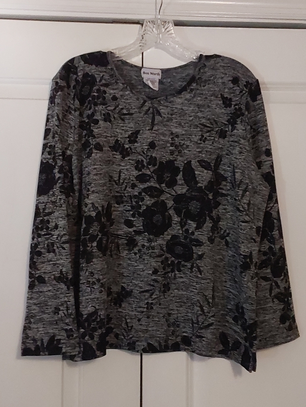 Bon Worth Gray & Black Floral Long Sleeve Tee